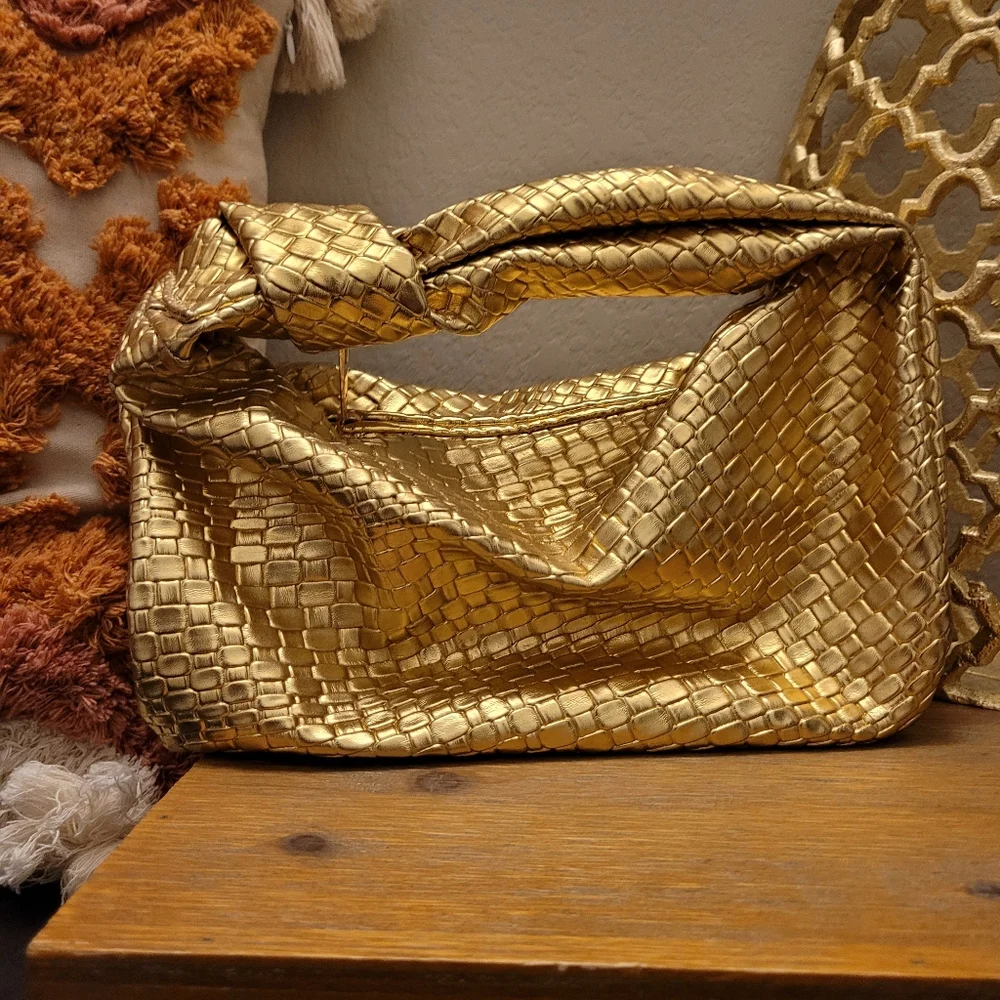 Gold Textured Hobo Bag